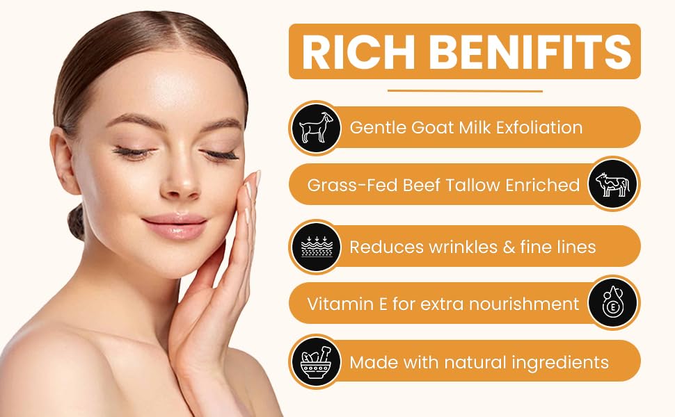 Generic Tallow & Goat Milk lotion texture closeup highlighting creamy absorption