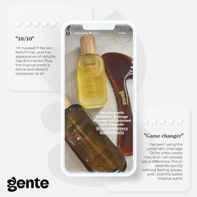 GENTE INC. golden oil pouring texture demonstrating lightweight, non-greasy absorption