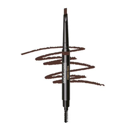 Gentlehomme front packaging showing compact eyebrow pencil and branding benefits