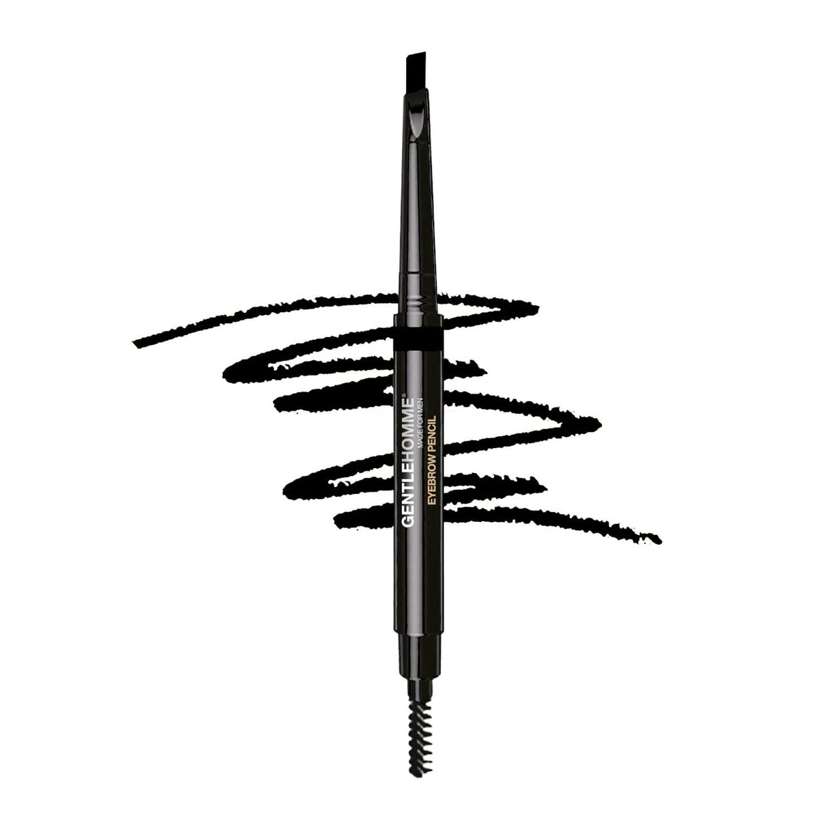 Gentlehomme front view of the 2-in-1 brow pencil showing sleek packaging and product benefit