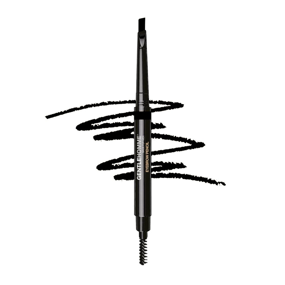 Gentlehomme front view of the 2-in-1 brow pencil showing sleek packaging and product benefit