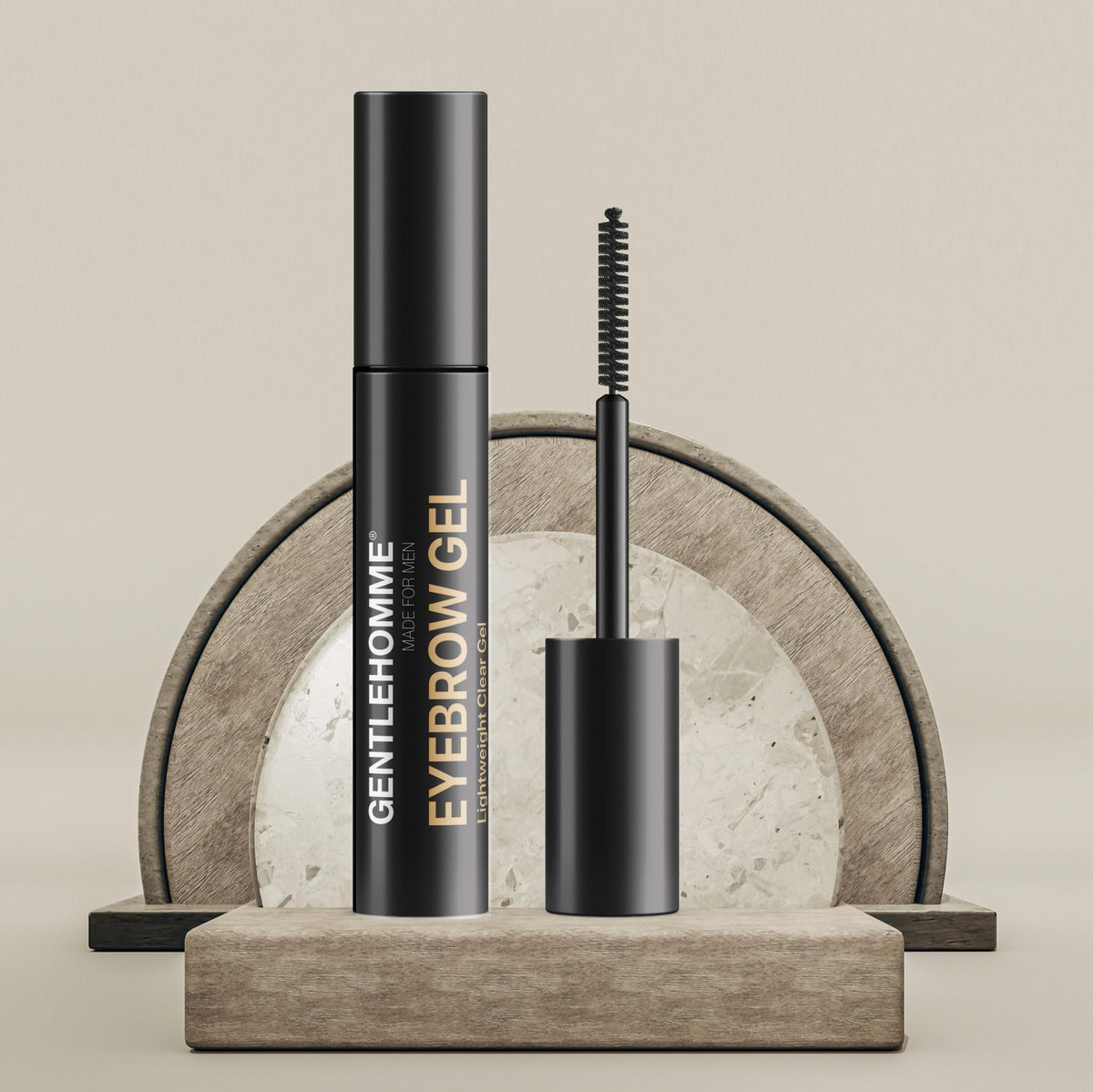 Gentlehomme gel being applied in a morning routine to tame brows and small beard hairs