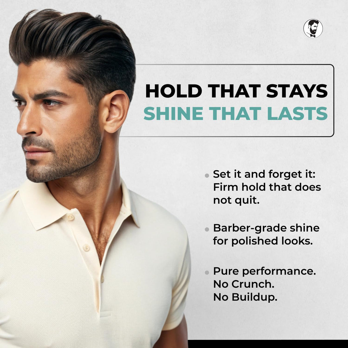 Man styled with Gentlemen Republic gel showcasing high hold slick-back look