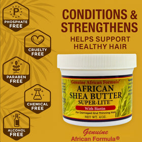 Genuine African Formula open jar revealing smooth butter blend for easy scooping and use