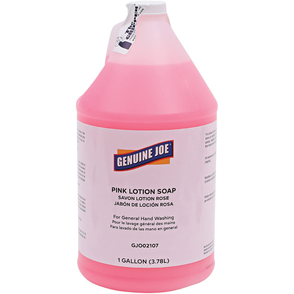 Genuine Joe gallon front label showing product and easy-pour handle benefit
