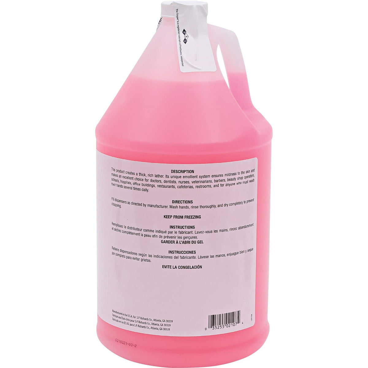 Genuine Joe rich pink foam close-up, demonstrates thick lather for thorough coverage