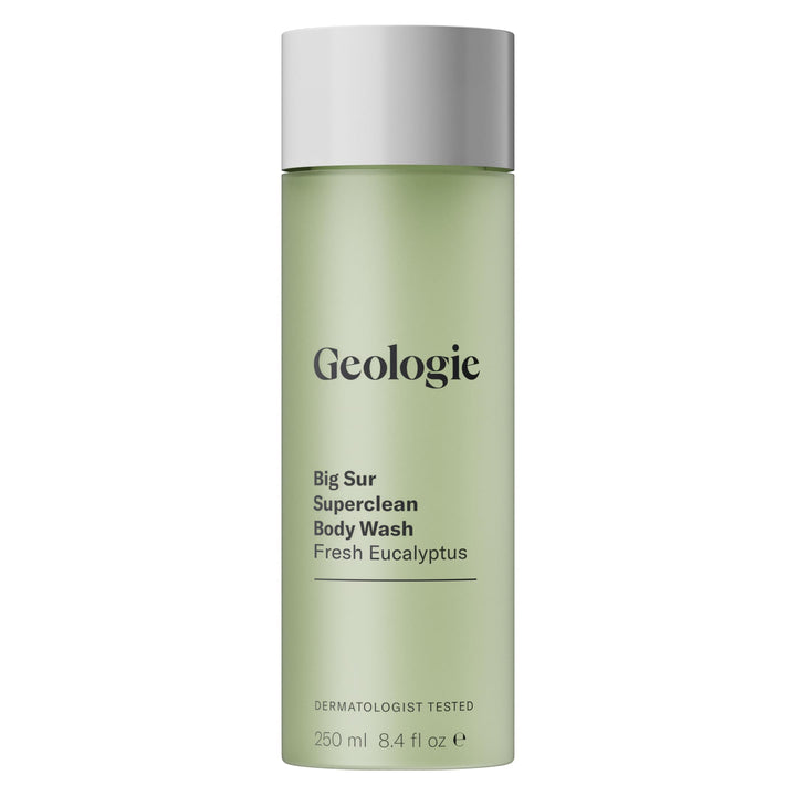Geologie front packaging showing sleek bottle and eucalyptus appeal