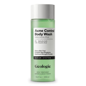 Geologie front bottle view showing clean packaging and acne control benefit