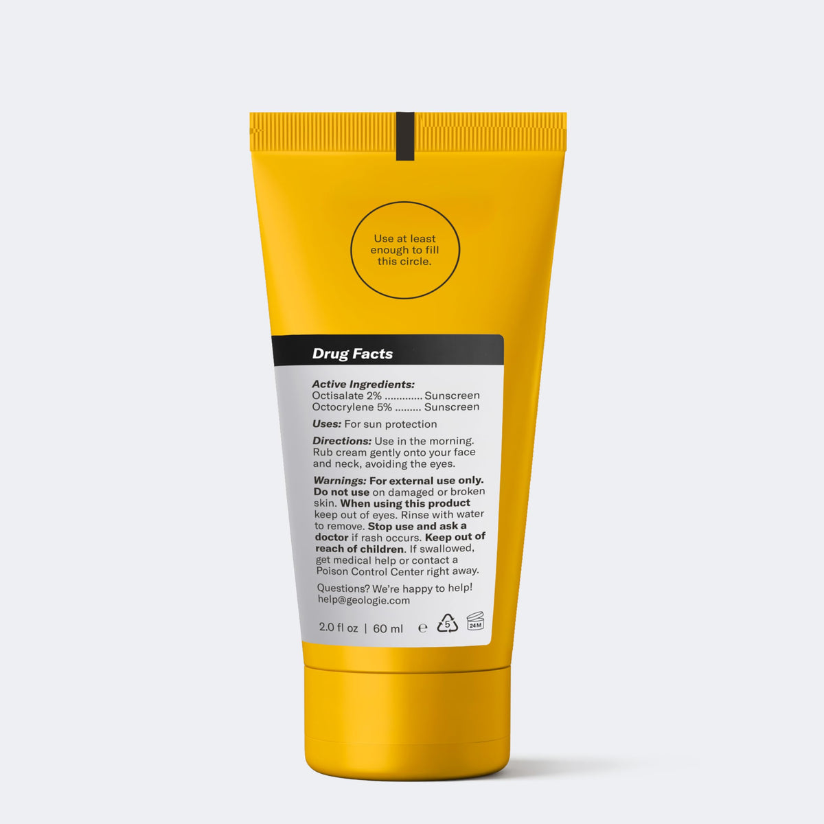 Geologie label close-up emphasizing active ingredients and clean formula