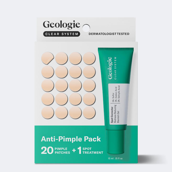Geologie front packaging showing the full anti-pimple kit and benefits