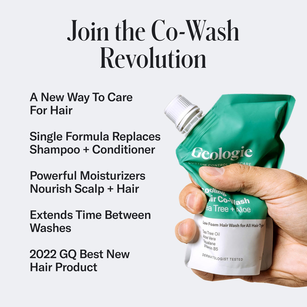 Geologie creamy co-wash texture poured to show thickness and hydration