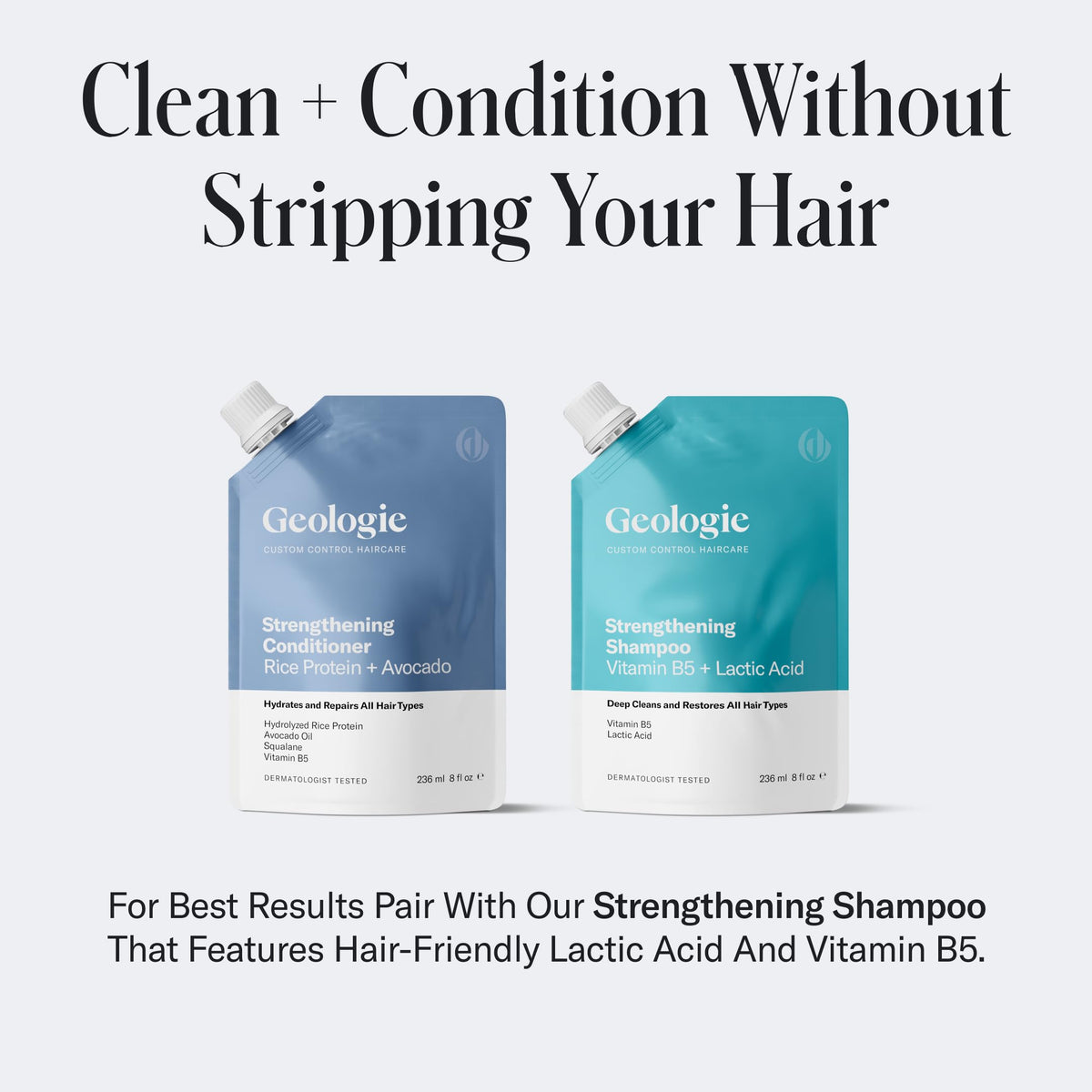 Geologie conditioner on bathroom shelf in lifestyle setting for daily routine benefit