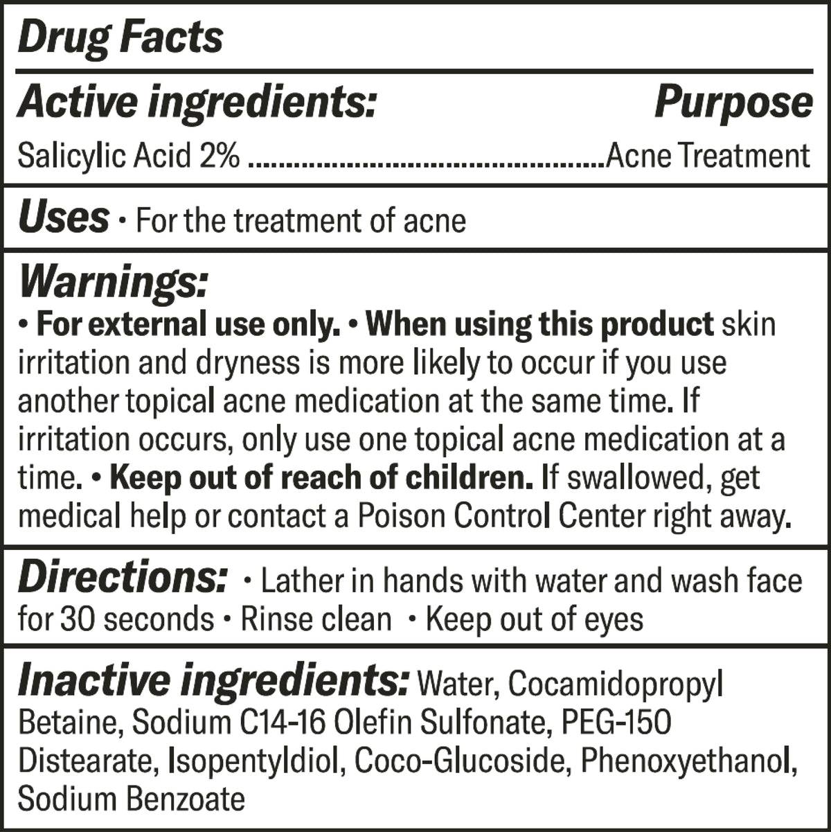 Geologie ingredient callout chart illustrating salicylic acid focus and gentle base