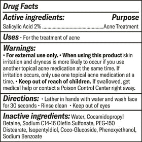 Geologie ingredient callout chart illustrating salicylic acid focus and gentle base