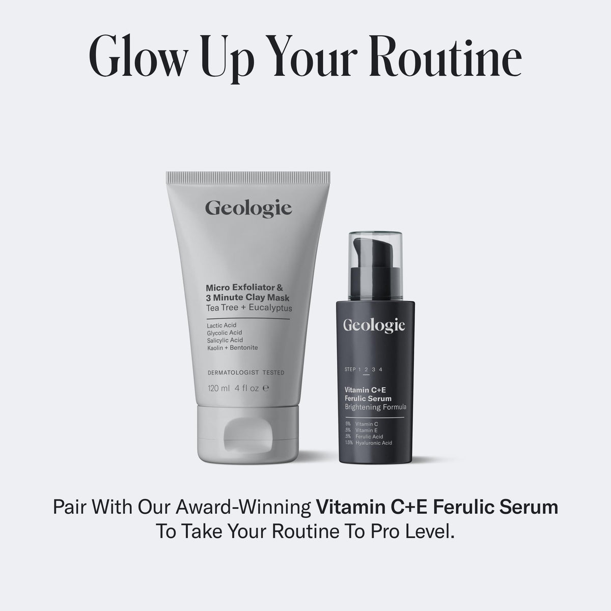 Geologie tube on bathroom shelf in lifestyle setting showing convenient daily use