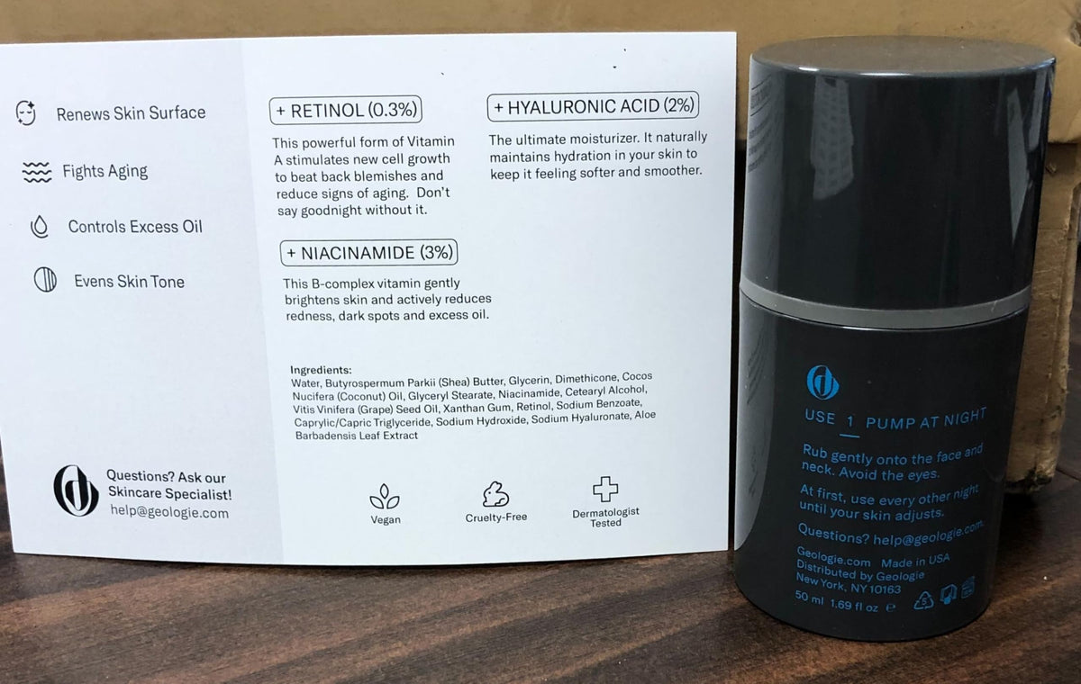 Geologie packaging with box and jar showing premium brand presentation
