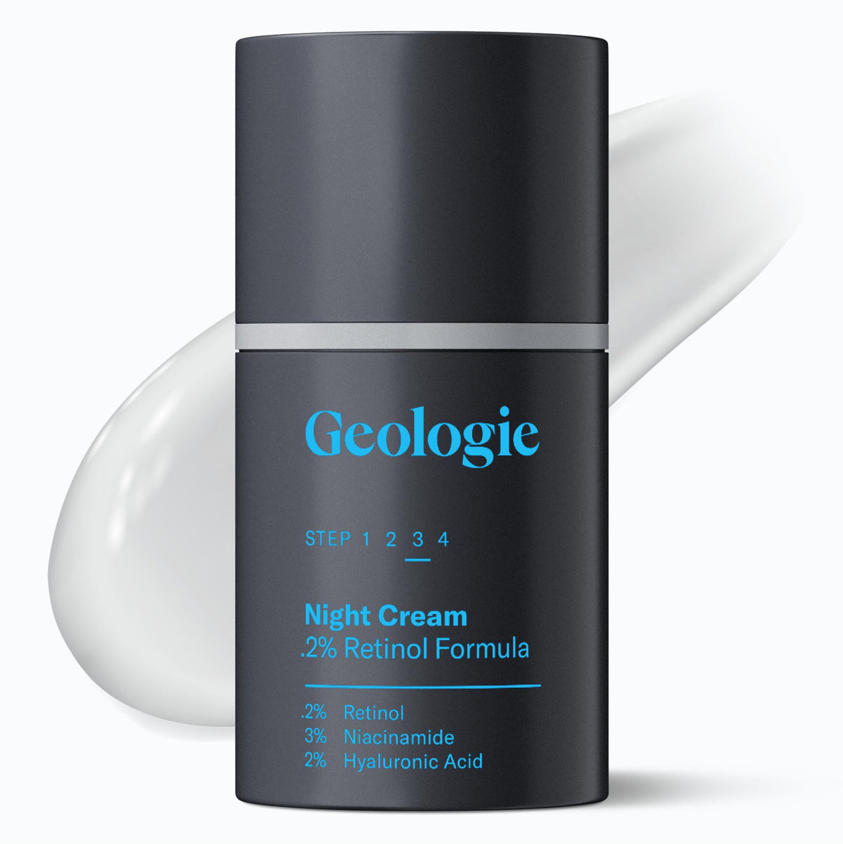 Geologie retinol cream jar front view showing product benefit of targeted renewal