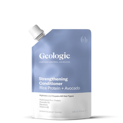 Geologie strengthening conditioner front bottle showing label and 8 fl oz benefit