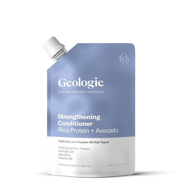 Geologie strengthening conditioner front bottle showing label and 8 fl oz benefit