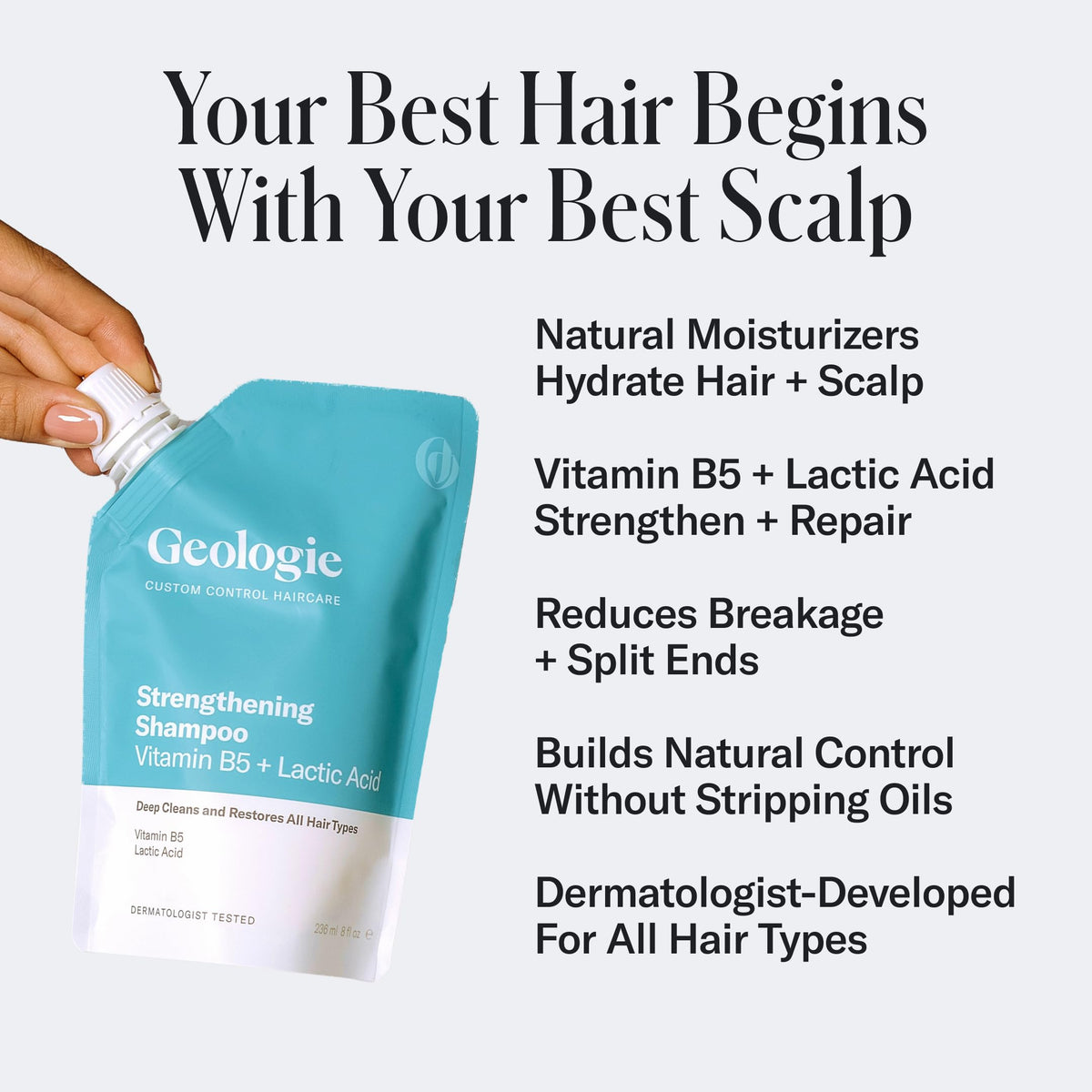 Geologie shampoo pouring close-up showing silky texture for easy application