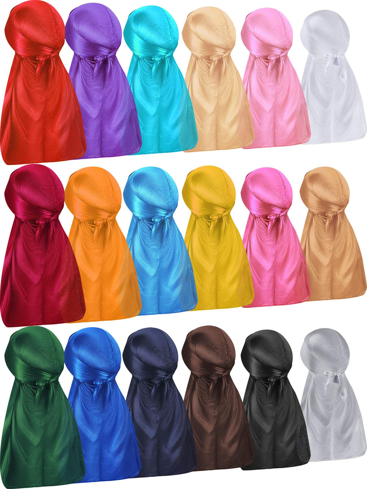 Geyoga front pack showing 18 mixed-color durags for variety and value