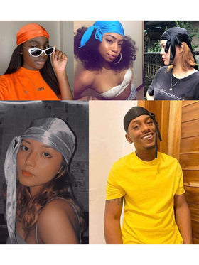 Geyoga durag in use as sleep cap protecting waves overnight