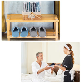 Geyoga slippers laid in hotel room to show guest-ready professional presentation