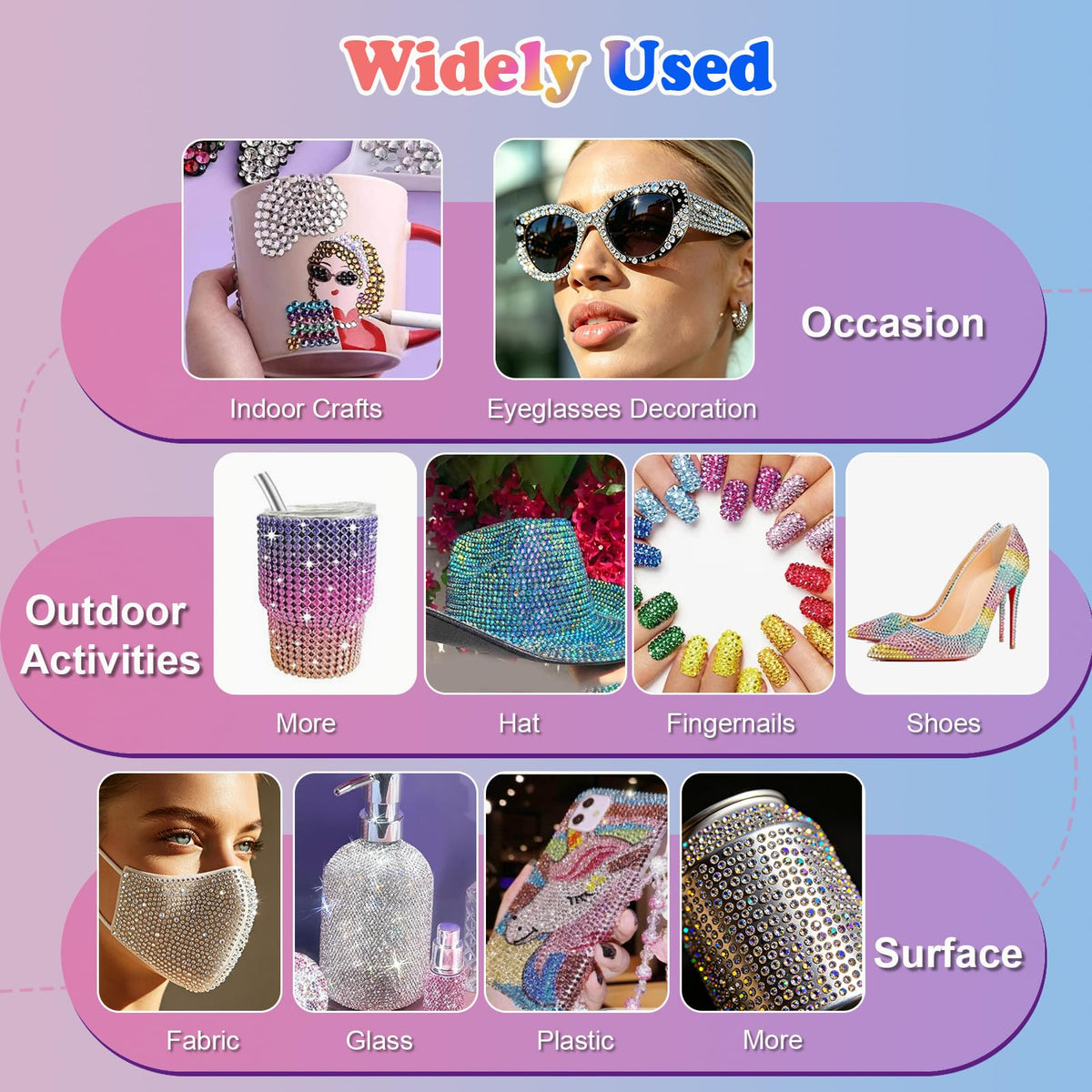 GGDECA rhinestones applied on nails demonstrating salon-style shine and durable decorative effect