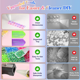 GGDECA included tools layout with glue pens and tweezers enabling precise rhinestone placement