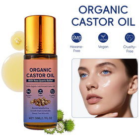 GHTPJ castor oil drop on skin showing silky texture and quick absorption benefit