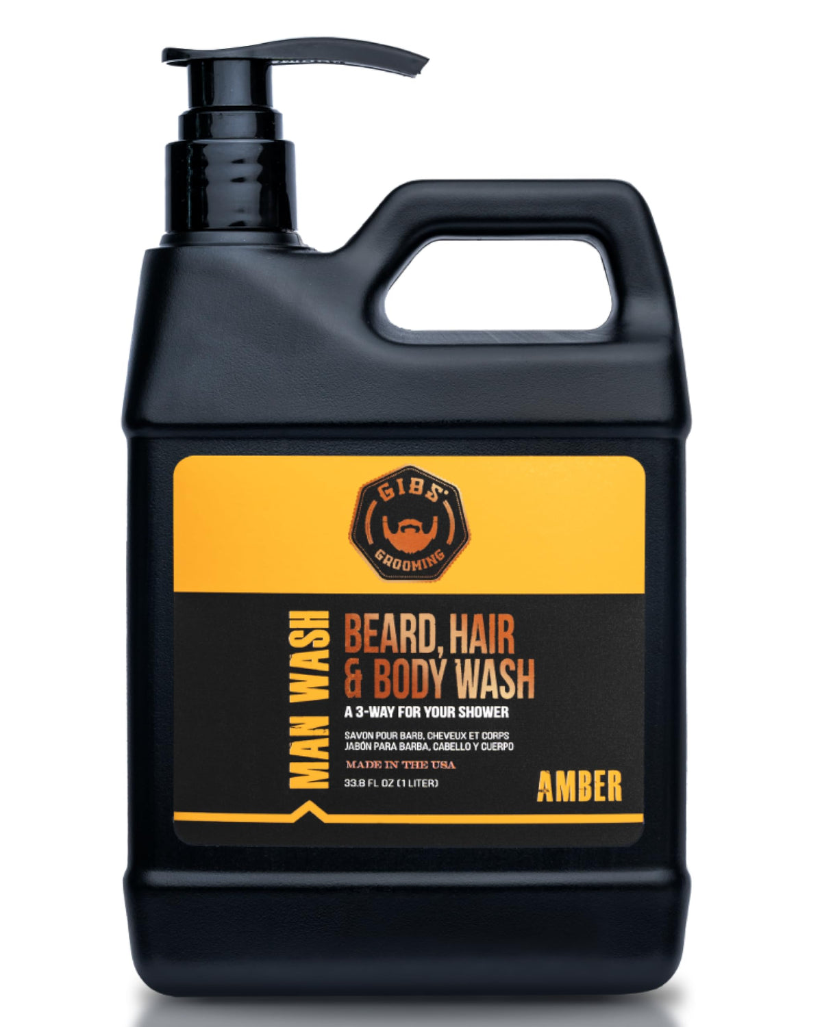 GIBS amber man wash front packaging showing bottle and label benefits