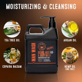 GIBS man wash in shower demonstrating multi-use beard hair body cleansing