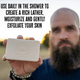 GIBS soap lather in hand demonstrating rich, hydrating foam