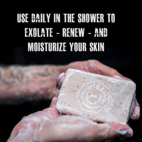 GIBS Handle Bar rich lather on washcloth demonstrating moisturizing foam from shea butter benefit