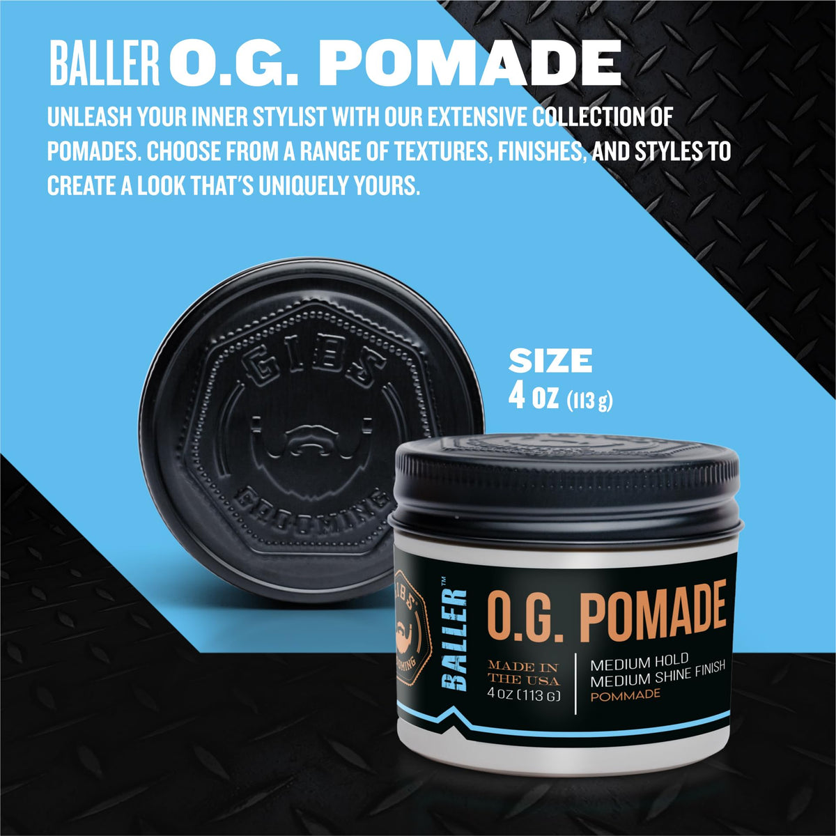 GIBS open jar texture close-up showing smooth pomade for simple fingertip emulsifying