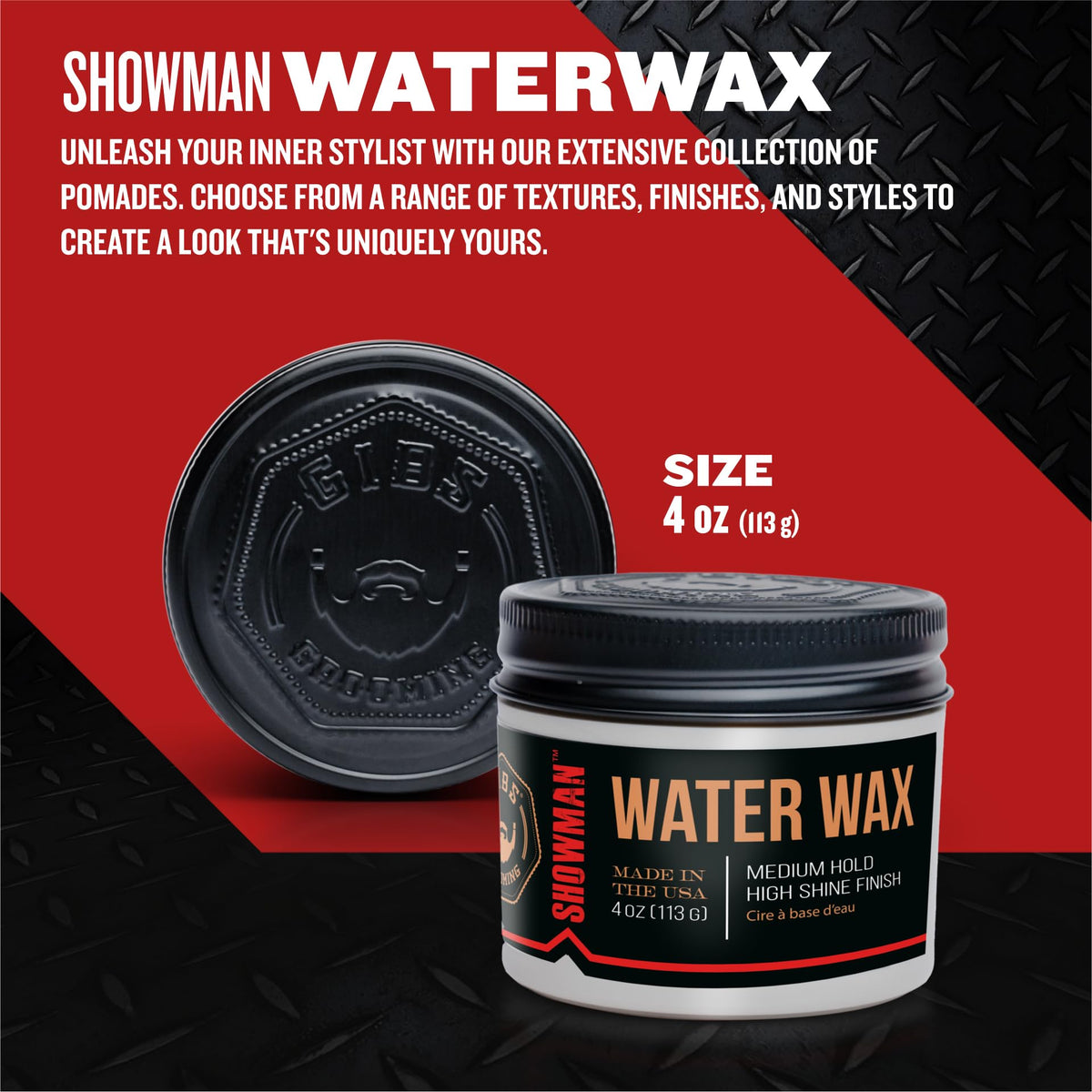 GIBS SHOWMAN open jar texture showing smooth wax and easy spread benefit