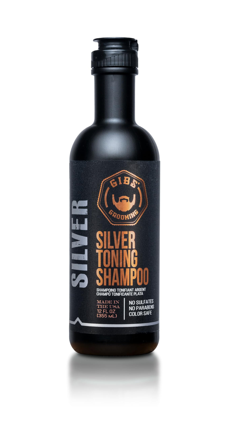 GIBS front packaging of silver purple shampoo showing label and 12 oz size for tone maintenance