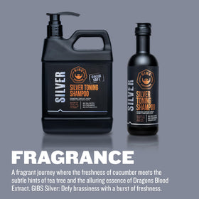 GIBS silver shampoo beside a 12 oz scale comparison indicating travel-friendly size and value