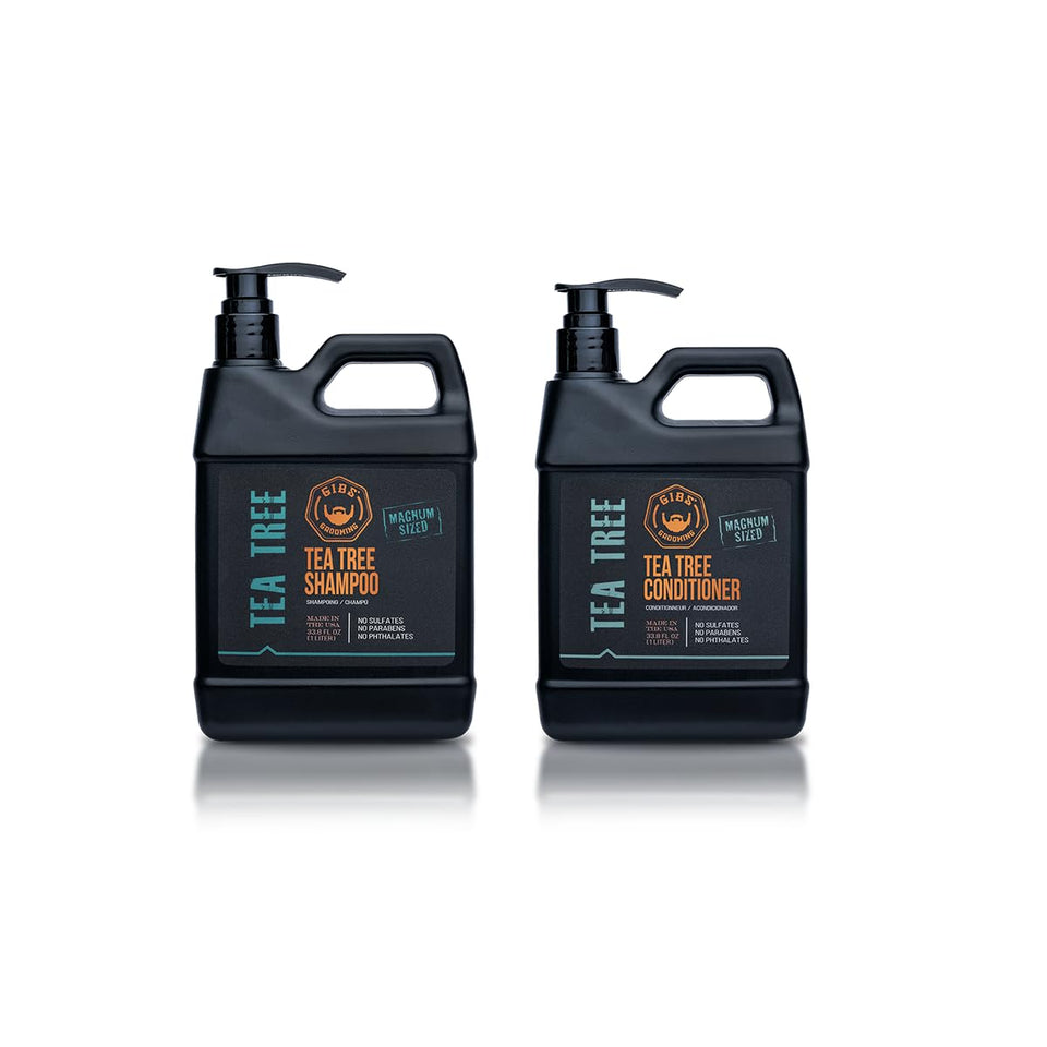 GIBS front bottles showing liter shampoo and conditioner, clear benefit of long-lasting supply