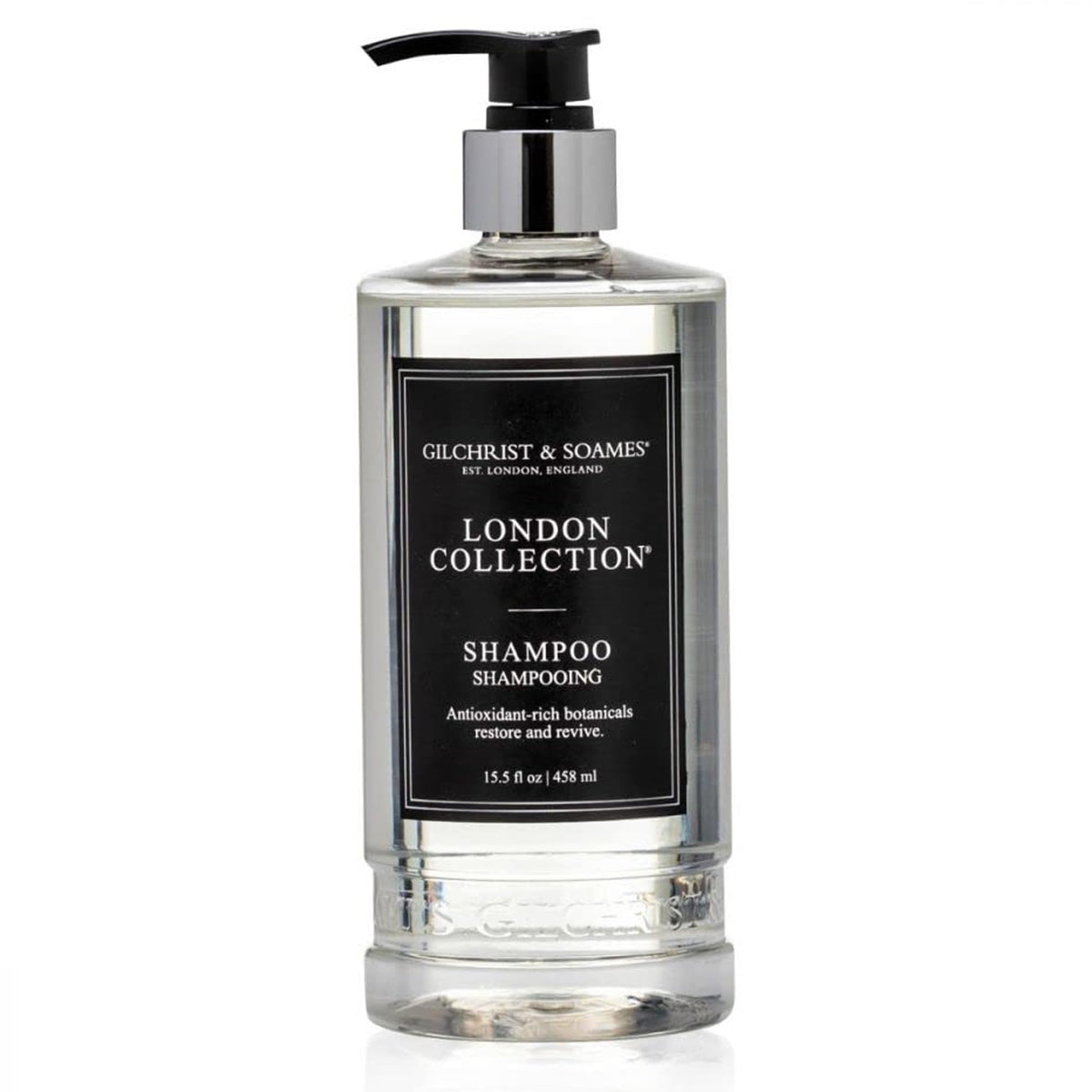 Gilchrist & Soames shampoo front bottle showing elegant packaging and premium branding benefits
