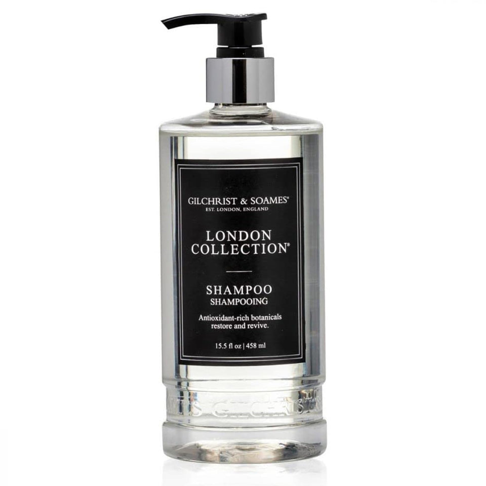 Gilchrist & Soames shampoo front bottle showing elegant packaging and premium branding benefits
