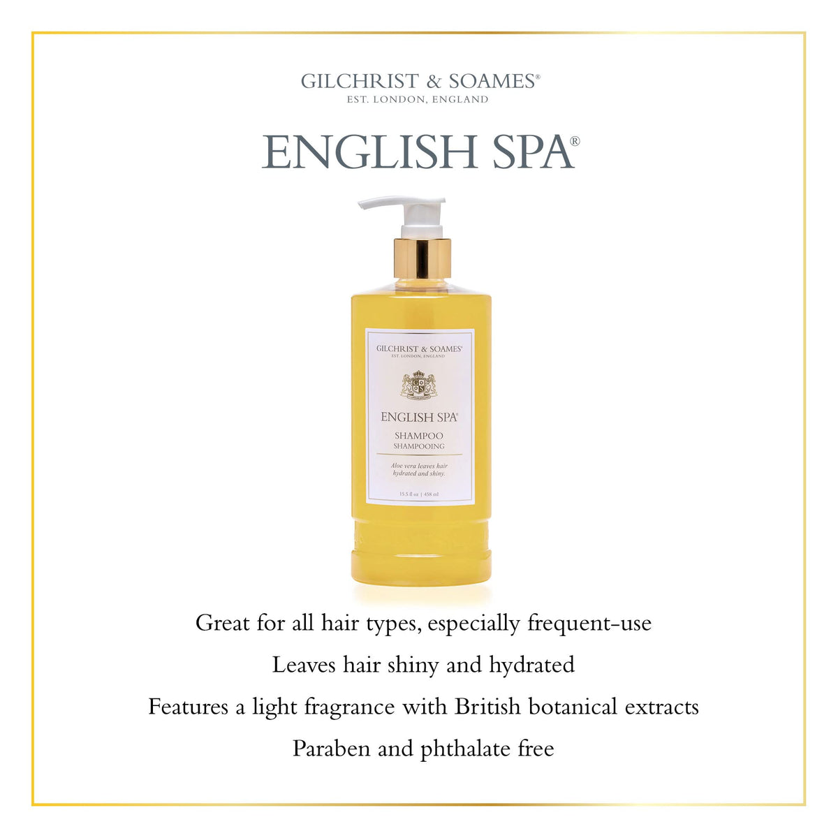 Gilchrist & Soames shampoo texture on hand showing rich lather and gentle cleanse