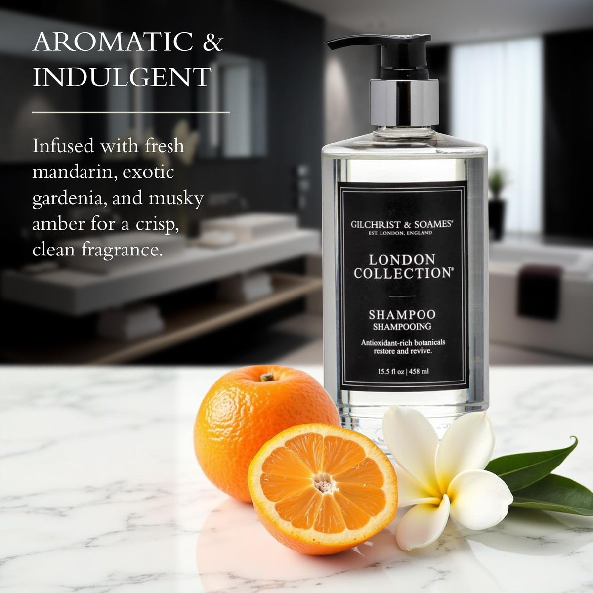 Gilchrist & Soames dispensing pump with shampoo lather ready to use for effective cleansing