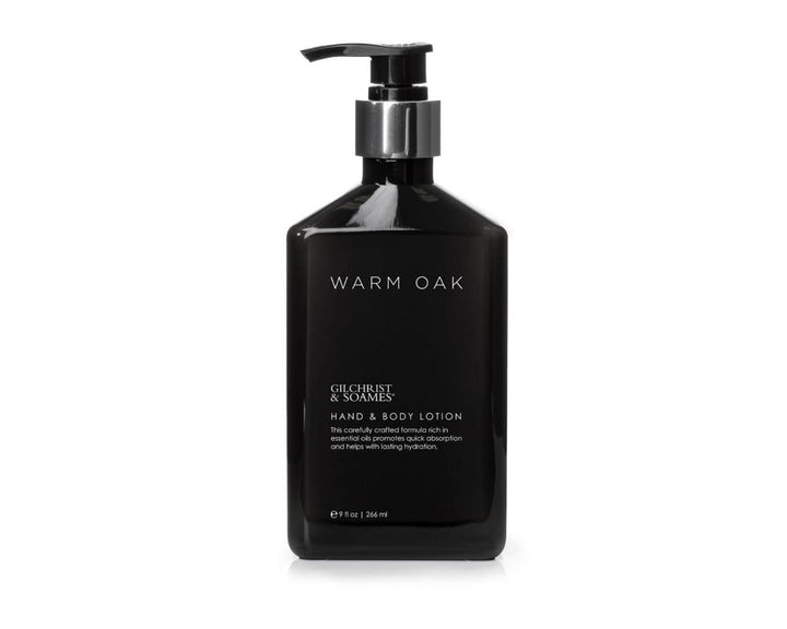 Gilchrist & Soames front bottle showing warm oak label and elegant packaging benefit