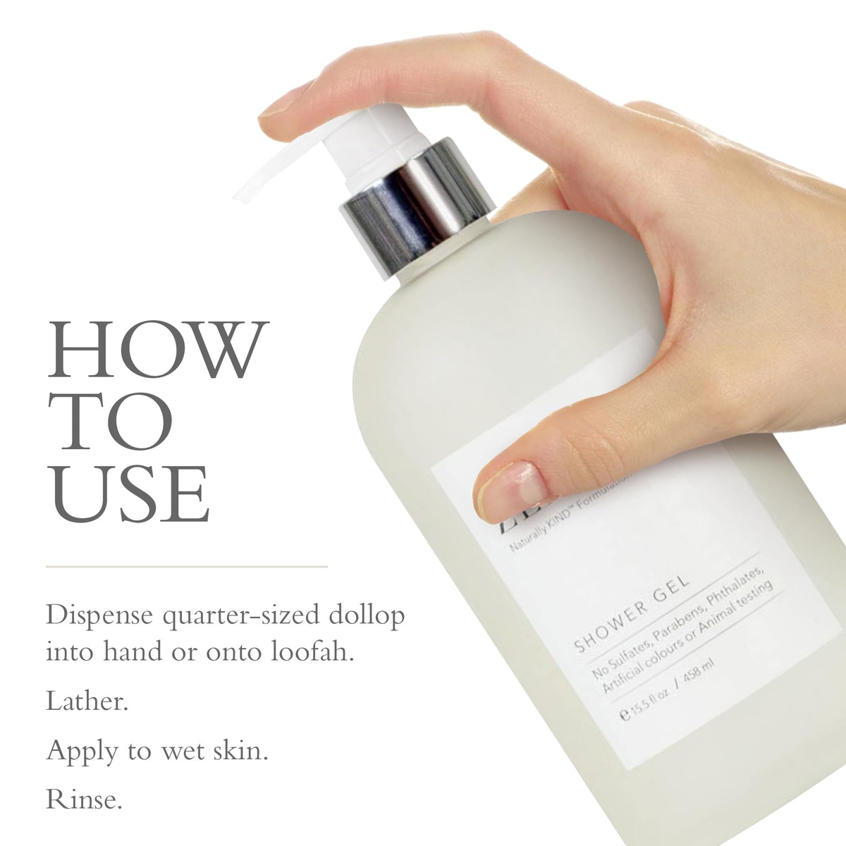 Gilchrist & Soames being used in shower demonstrating lathering and comfortable cleansing