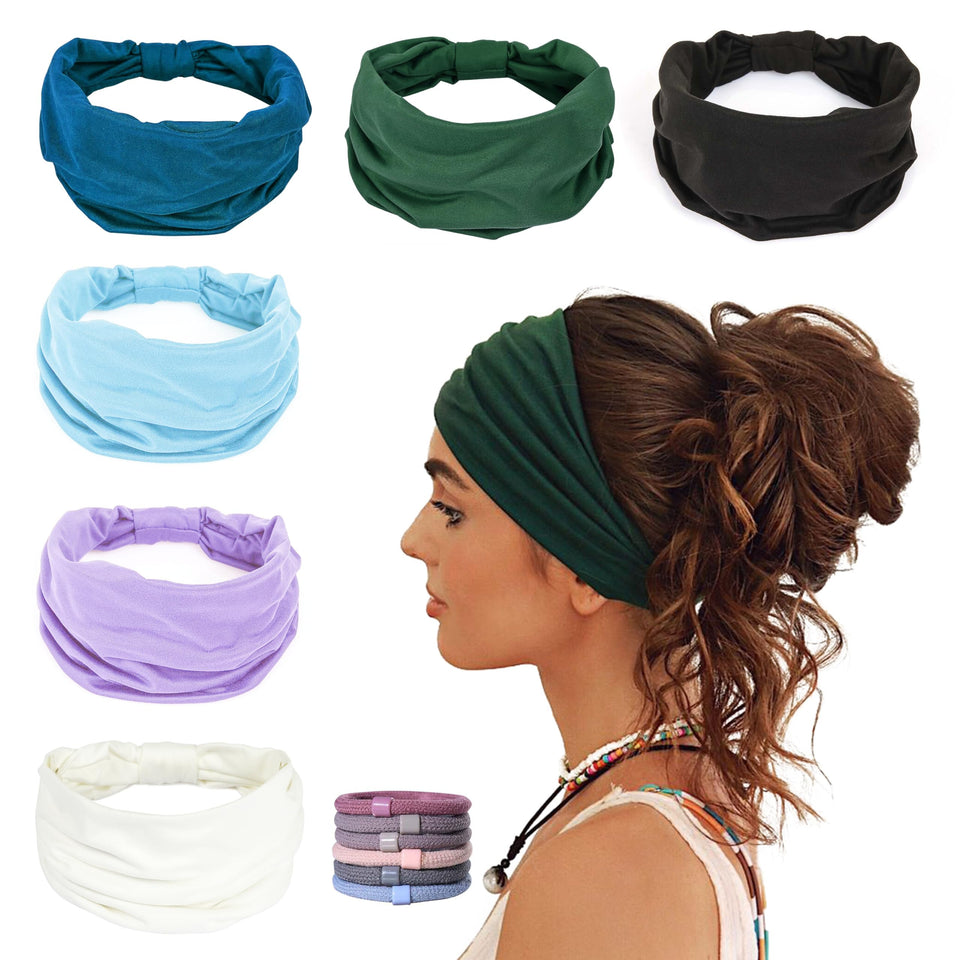 GiLi front pack showing six colorful headbands and included hair ties for outfit variety