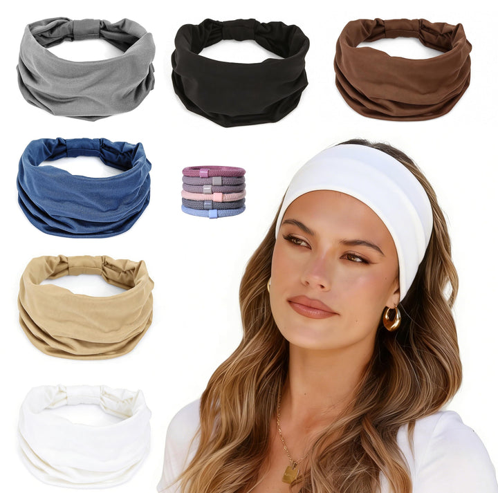 GiLi front view of 6-pack headbands showing colors and packaging benefit comfort