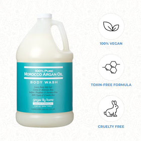 Ginger Lily Farms gallon beside smaller bottles showing economical refill benefit