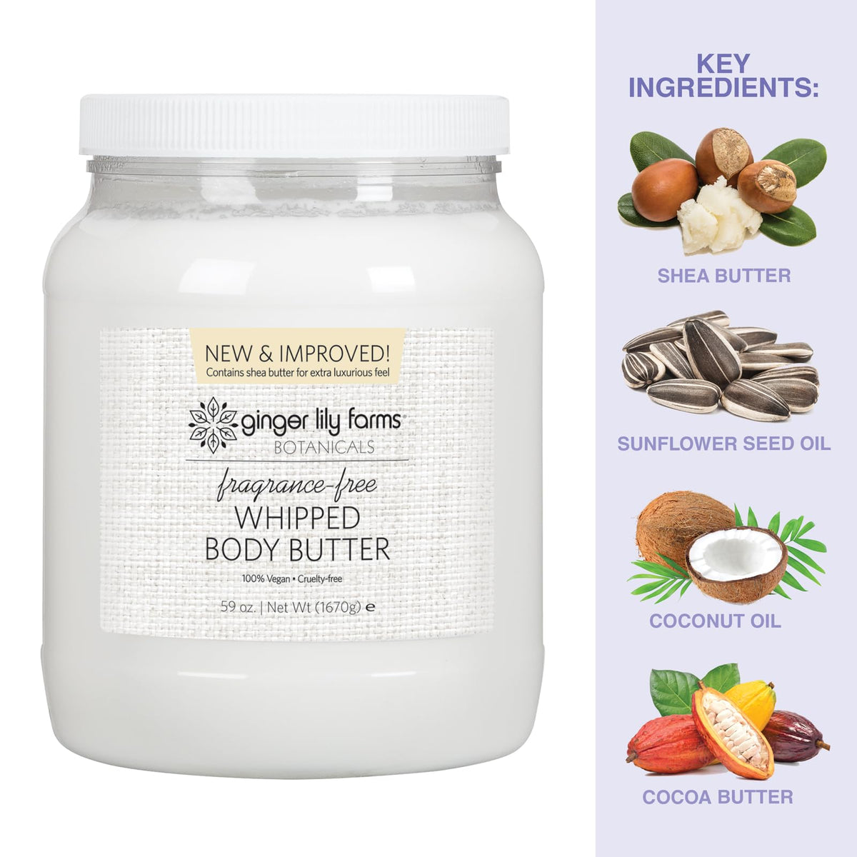 Ginger Lily Farms jar next to measuring cup showing 59 ounce scale
