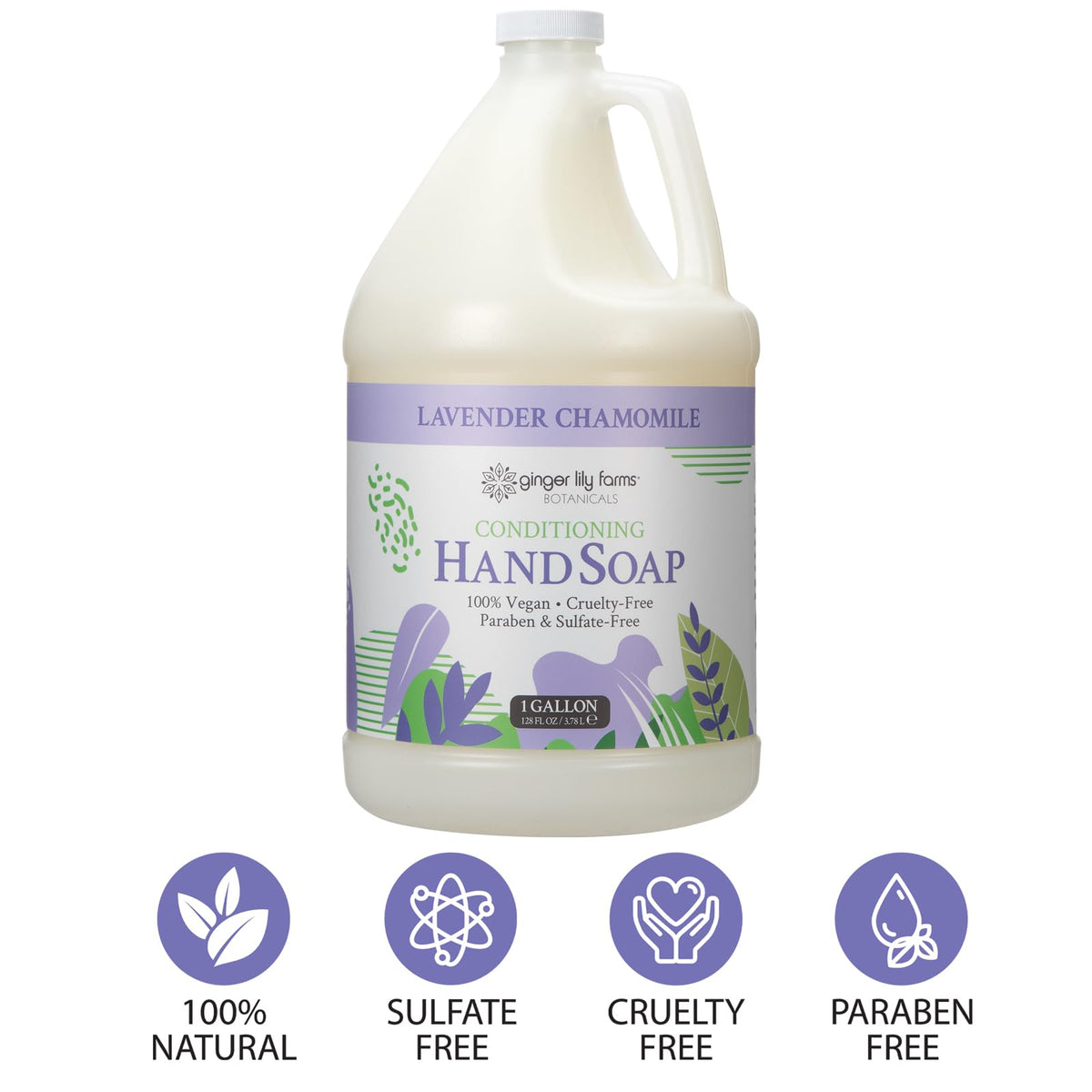 Ginger Lily Farms bottle next to dispenser showing economical refill solution
